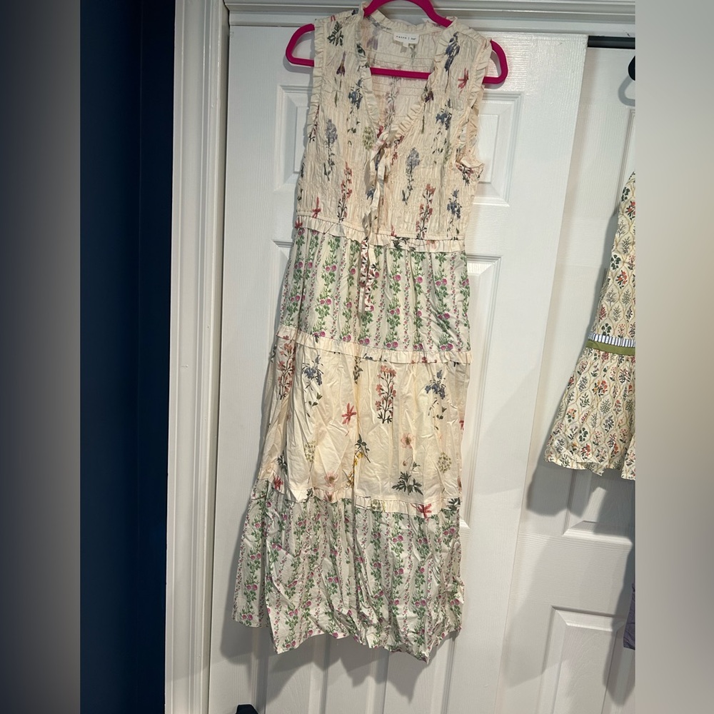 entro Cream Floral Tiered Maxi Dress with Multicolor Blooms